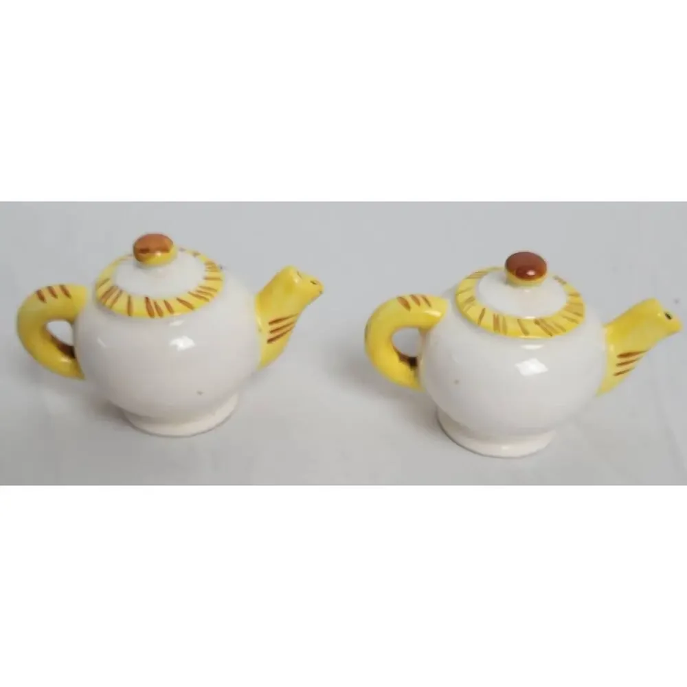 Vintage Ceramic Salt & Pepper Shakers Teapot with Floral Painting and Stripes